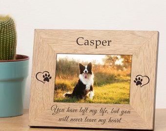 Bespoke Pet Memorial Gift, Pet Memory Gift, Dog Memorial Gift, Personalised Photo Cat Gift, Never Leave My Heart Wooden Picture Frame
