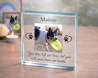 Pet Loss Gift with Photo, Personalised Pet Memorial Glass Plaque, Sympathy Gift for Loss of Dog or Cat