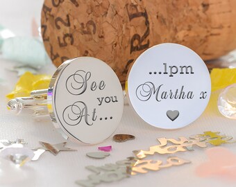 Bespoke Wedding Cufflinks Cufflinks, Engraved See You At... Wedding Cufflinks, From Bride to Groom Wedding Gift Cufflinks, Round Cufflinks