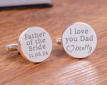 Engraved Father of the Bride Cufflinks, I Love You Dad Wedding Cufflinks, Date & Name Father of the Bride Wedding Cufflinks