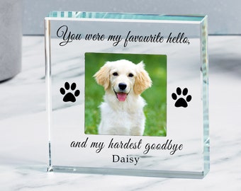 Paw Print Memorial Gift with Photo, Personalised Pet Remembrance Glass Token, Dog or Cat Tribute Keepsake