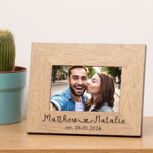 Personalised Engraved Names and Date Wooden Photo Frame, Couples Wedding Date, Loving Couple, Special Date Wooden Frame, Anniversary Frame