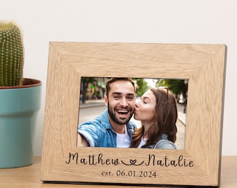 Personalised Engraved Names and Date Wooden Photo Frame, Couples Wedding Date, Loving Couple, Special Date Wooden Frame, Anniversary Frame