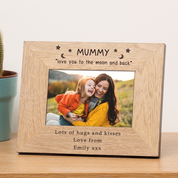 Mummy Love You To The Moon Frame, Personalised Mummy Love You To The Moon Wood Photo Frame, Love You Mummy Custom Picture Frame Gift