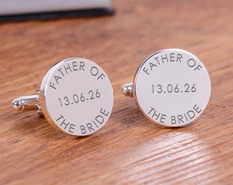 Father of the Bride Cufflinks or Father of the Groom Cufflinks – Personalised Wedding Cufflinks with Date – Engraved Wedding Gift for Dad