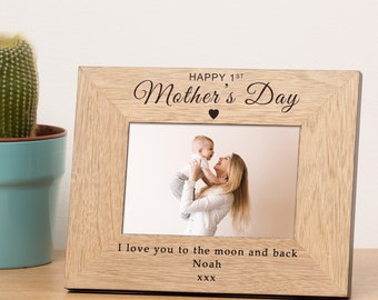 Happy First Mothers Day Wood Photo Frame, 1st Mother's Day Frame, Happy Mothers Day Engraved  Frame, Personalised Mothers Day Wood Frame