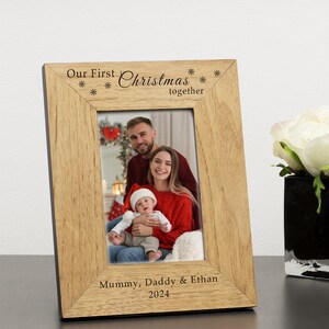 Personalised Our First Christmas Together Wood Photo Frame, 1st Christmas Together Frame, 1st Family Christmas Photo Frame image 4