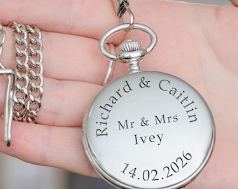 Personalised Mr & Mrs Pocket Watch,  Mr And Mrs Wedding Pocket Watch, Engraved Wedding Fob Watch, Engraved Wedding Party Pocket Watch
