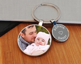 Personalised Photo Keyring and charm, Child loves Daddy Photo Keyring, Photo Upload Key Ring with Charm, Baby loves Mummy Photo Key Ring