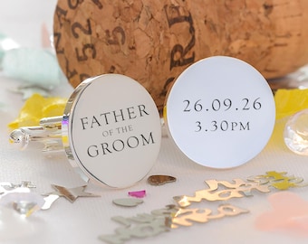Father of the Bride or Father of the Groom Cufflinks – Personalised Wedding Day Cufflinks with Date and Time – Engraved Gift for Dad