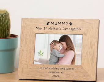 First Mother’s Day Photo Frame – Personalised Engraved Wooden Frame, Our First Mother’s Day Together Gift, Custom 6x4 7x5