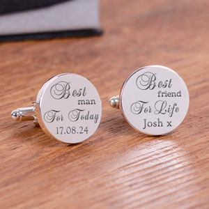 Best Man Cufflinks, Best Friend For Life Cufflinks, Bespoke Best Man Cufflinks, Engraved Best Man Cufflinks, Best Man For Today Cufflinks