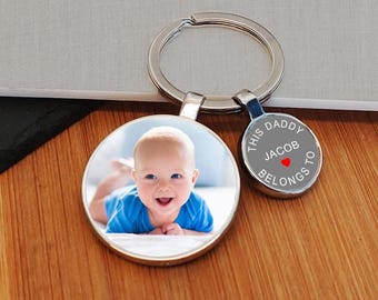 Bespoke Daddy Photo Keyring and charm, This Daddy Belongs To.. Keyring, Father's Day Photo Gift, Daddy and Child Photo Present, New Dad Gift