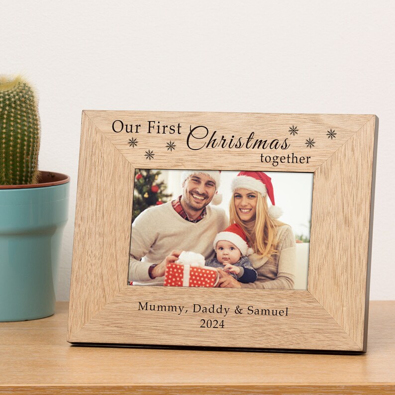 Personalised Our First Christmas Together Wood Photo Frame, 1st Christmas Together Frame, 1st Family Christmas Photo Frame image 3