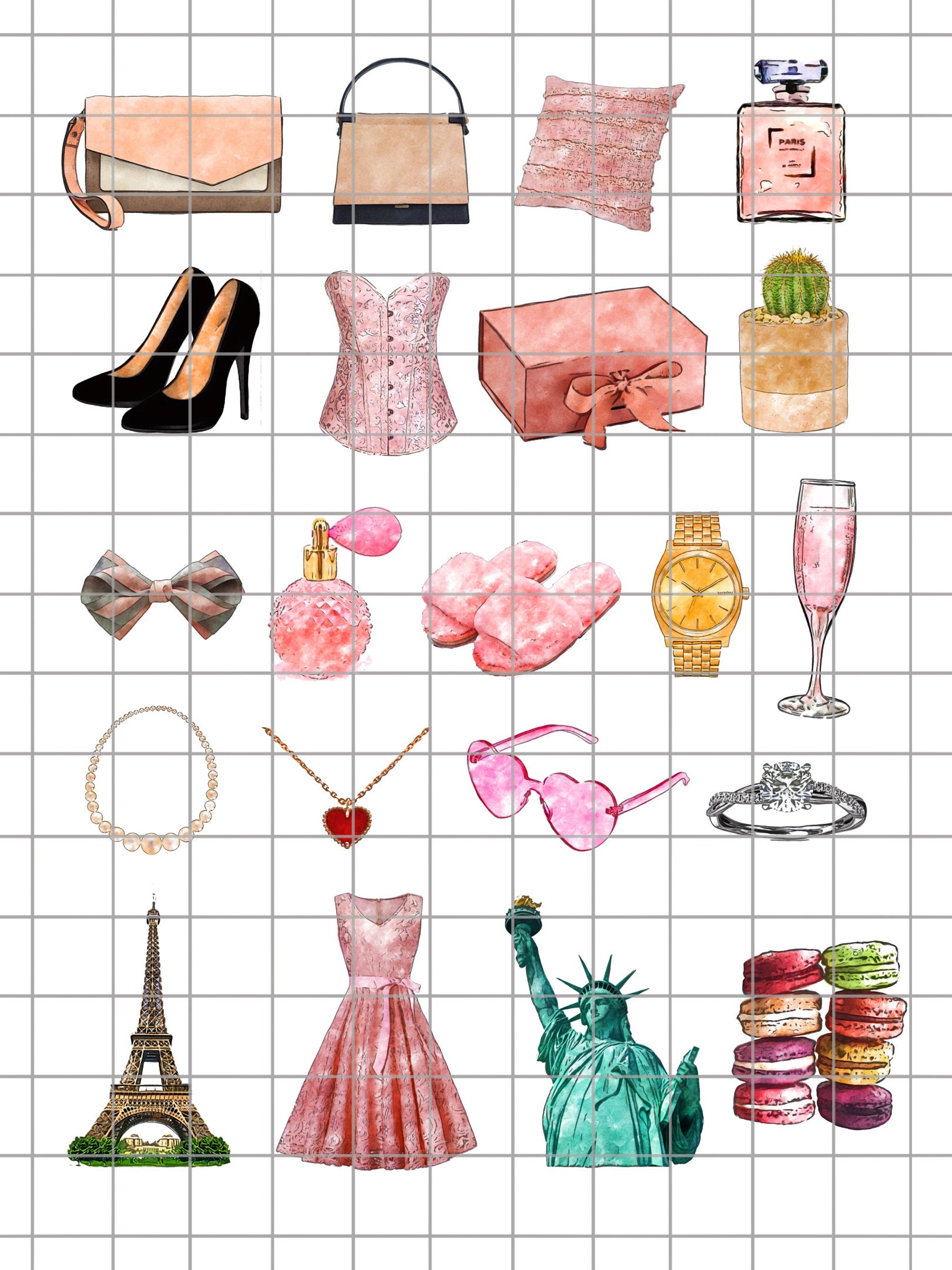 7 page watercolor sticker set aesthetic digital stickers etsy