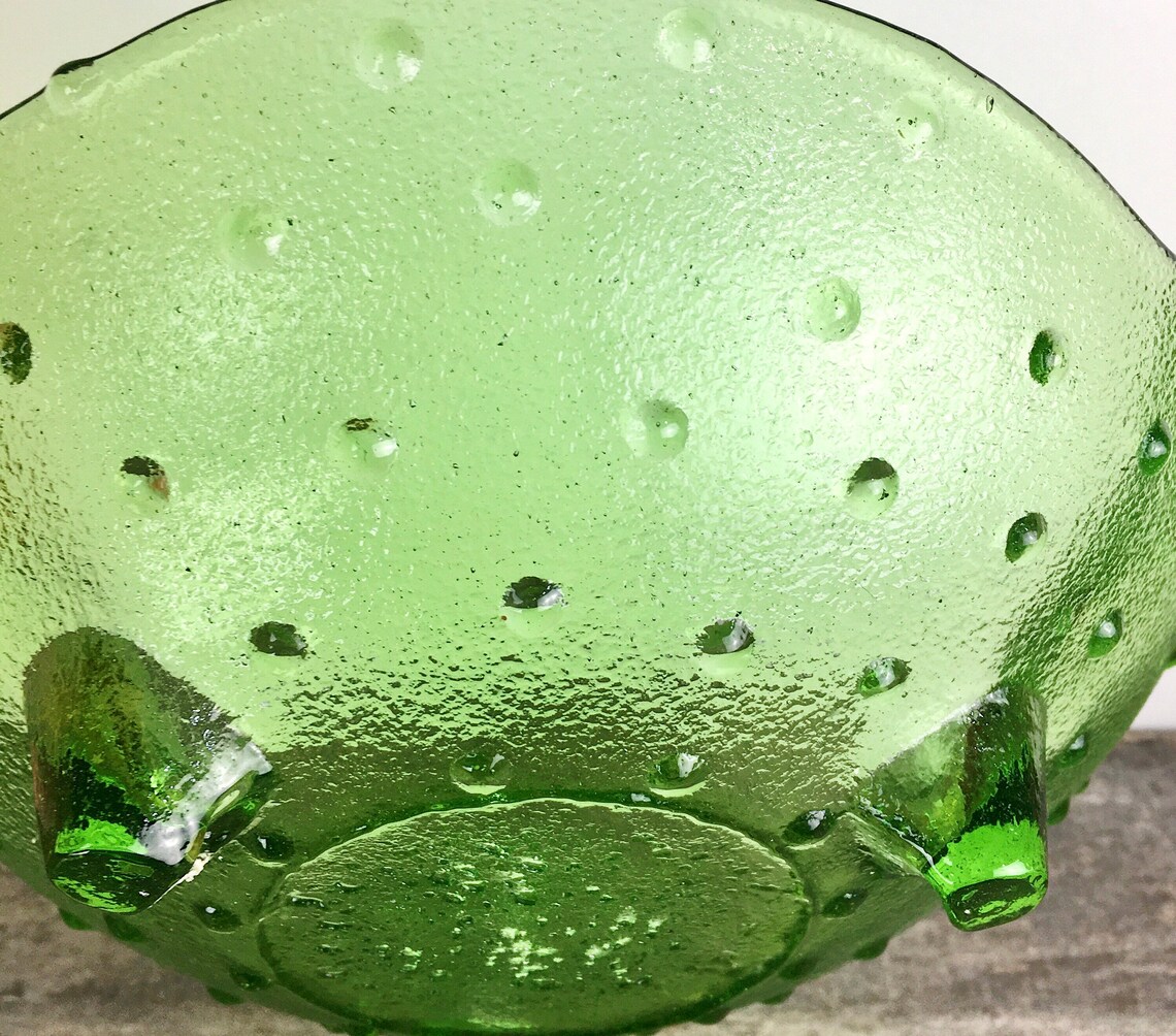 Vintage Green Glass Footed Bowl Hobnail Bubble Design Etsy