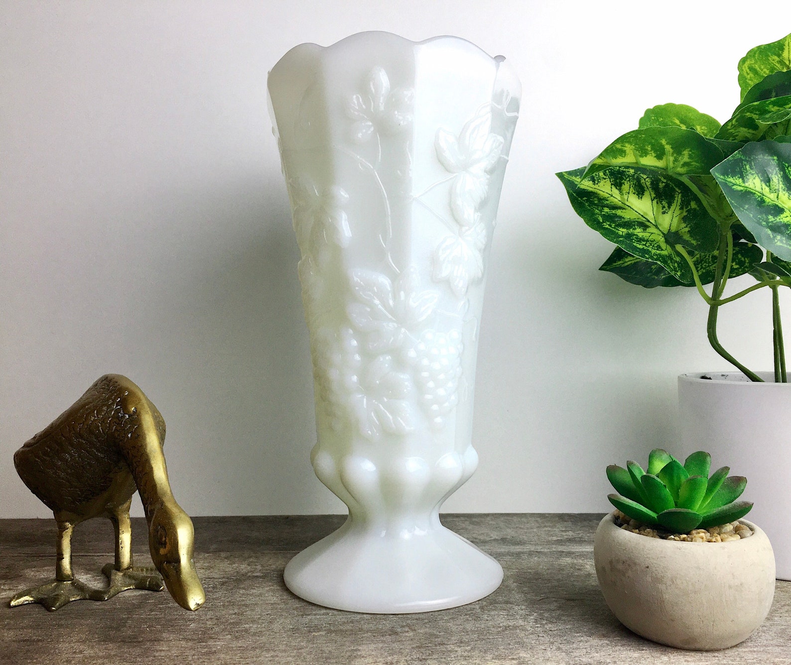 Vintage Westmoreland Milk Glass Paneled Grape Vase 9 Tall Etsy