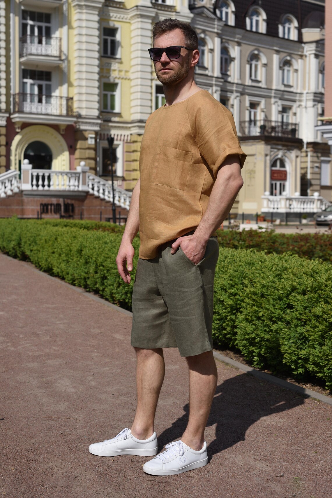 Linen Mens Shorts With Pockets Khaki Linen Clothes Not Perfect Etsy