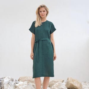 Handmade Plus Size Emerald Green Linen Dress