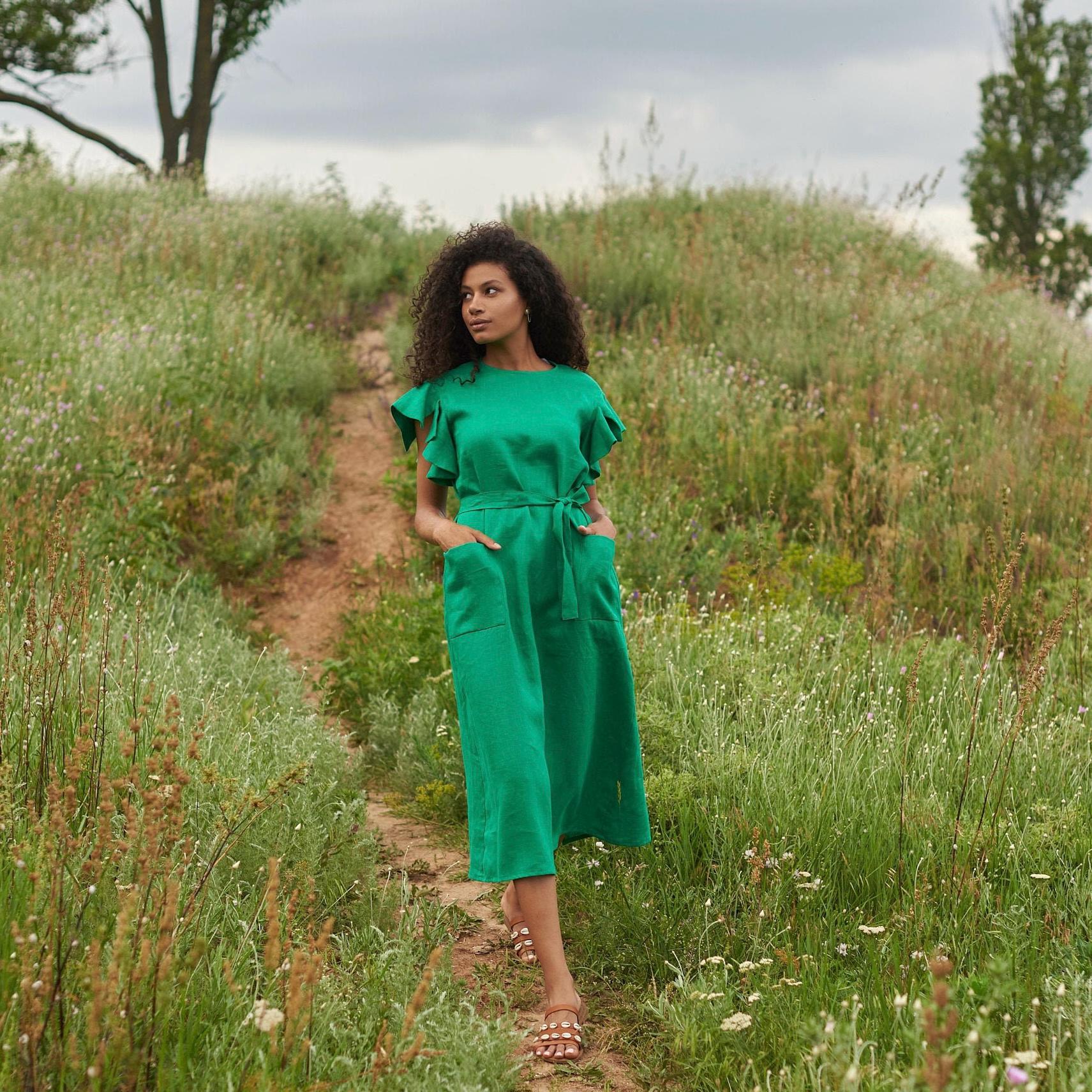 emerald green linen dress Afternoon Match Green Linen Blend Sleeveless Mini Dress