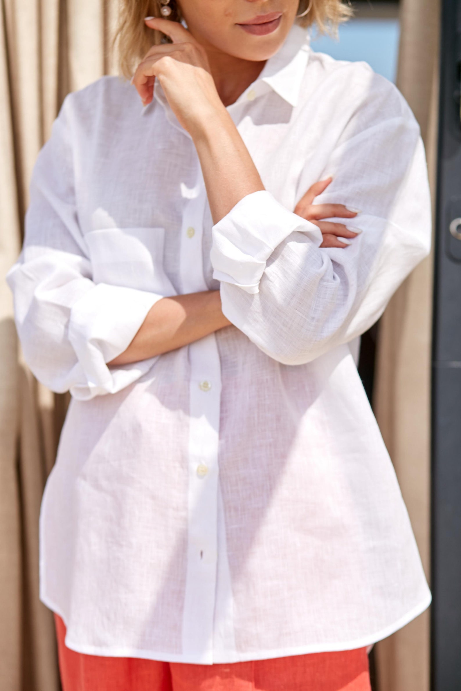 Women Linen White Shirt Long Sleeve Blouse Summer Oversized Etsy