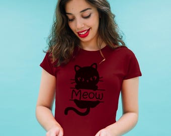 Maglietta divertente con gatto "Miao": regalo per gli amanti dei gatti