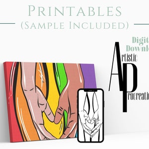 Canvas Printable/ Pre Drawn Outline CanvasHands of Love 22/ DIY Canvas/ Party/ Paint Kit/ PNG/ paint party/ Adults/ Teens