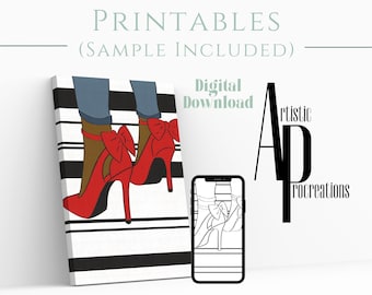 Pre Drawn Outline Canvas DIY Heels/ Instant Download/ DIY Canvas/ Party/ Paint Kit/ Svg/ jpg digital download/ paint party/ Adults