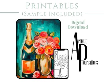 Wine Glass/ Pre Drawn Canvas DIY / Instant Download/ DIY Canvas/ Party/ Paint Kit/ JPG Digital Download/ Paint Party Tracer/Paint Party