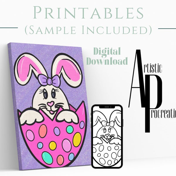 Canvas Printable/ Pre Drawn Outline Canvas DIY Bunny Egg / DIY Canvas/ Party/ Paint Kit/ PNG/ paint party/ Adults/ Teens