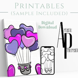 DIY Painting Party /Pre sketched canvas download/ PNG/DIY Paint Party/ Hearts/ Paint Party Kit/ Paint Party Clip Art/ Instant Download/ Kids