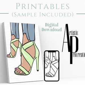 Canvas Printable/ Pre Drawn Outline Canvas Shoe Fetish 22/ DIY Canvas/ Party/ Paint Kit/ PNG/ paint party/ Adults/ Teens