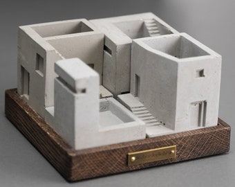 Concrete building, Concrete home decor, Miniature House, Architectural model concrete,Small desk organiser, Desk decor