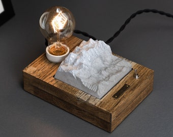 Lamp for mountains lovers office desk oak edison lamp Edison lamp concrete mountain top view landscape mountain lovers mountain office table