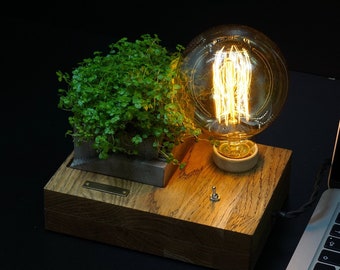 Wooden Table Edison Lamp, Steampunk Style Table Lamp, Rustic Table Lamp, Edison Lamp Rustic, Wooden Small Desk Lamp, Rustic Desk Lamp