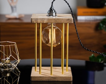 Gold table lamp, Gold side table lamp, Gold modern table lamp, Small gold table lamp, Gold industrial table lamp