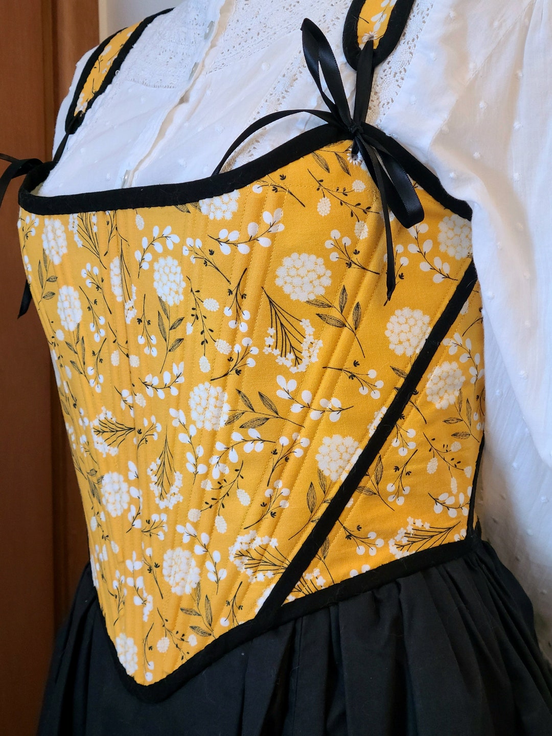 Black and Yellow Floral Corset Top Cottagecore Bodice 18th Etsy