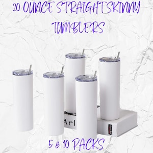 20oz Blank White Steel Skinny Straight Sublimation Tumbler kit W/Straw Lid & Box, BPA Free, 5 and 10 Packs