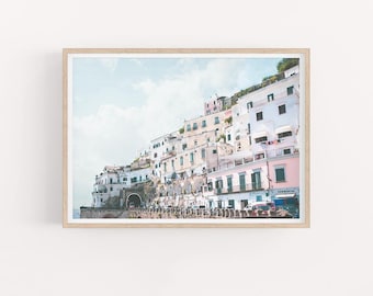 Almalfi Küste Pastell Foto, Salerno Italien Fotografie, Küstenstrand Wandkunst, Italienische Architektur Poster, Italien Drucke | Digitaler Download