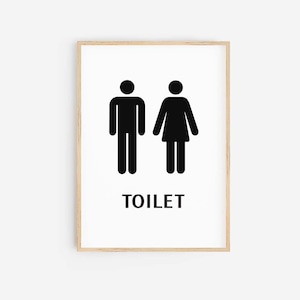 Sinal de banheiro para banheiro | Arte no banheiro | Sinal de banheiro | Arte de parede com impressão de pictograma | Impressão do WC das mulheres dos homens Poster | Download Digital Instantâneo