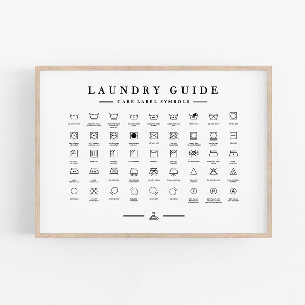 Laundry Sign Print, Laundry Room Symbols, Landscape Laundry Printable Art, Care Label Guide, Laundry Room Wall Decor, Digital Download