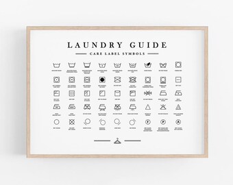 Laundry Sign Print, Laundry Room Symbols, Landscape Laundry Printable Art, Care Label Guide, Laundry Room Wall Decor, Digital Download