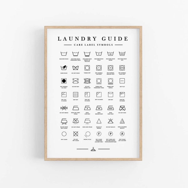 Laundry Print, Laundry Room Symbols, Laundry Printable Art, Care Label Guide, Laundry Room Wall Decor, Digital Print, Digital Download