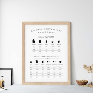 Kitchen Conversion Chart, Kitchen Printable, Kitchen Prints, Cooking Measurement Guide, Kitchen Sign, Wall Decor, Instant Digital Download