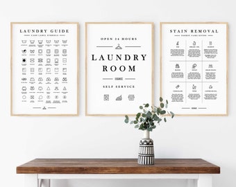 Laundry Room Sign 3pc Print Set, Laundry Printable, Laundry wall art, Laundry Care Guide, Laundry Symbol, Laundry Room Art, Digital Download