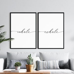 Inhale Exhale Print, Quote Saying Wall Art, Set of 2 Poster Print, Breath Relaxation, Poster Print, Yoga Sign Wall Decor, Digital Download image 3