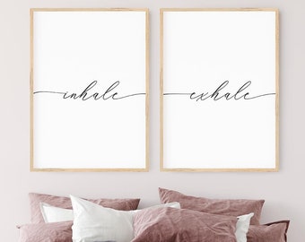 Inhale Exhale Print, Quote Saying Wall Art, Set of 2 Poster Print, Breath Relaxation, Poster Print, Yoga Sign Wall Decor, Digital Download