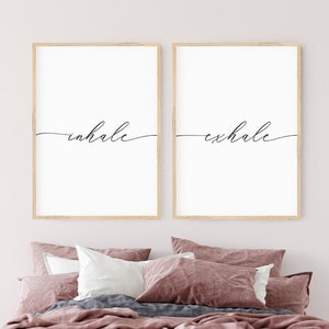 Inhale Exhale Print, Quote Saying Wall Art, Set of 2 Poster Print, Breath Relaxation, Poster Print, Yoga Sign Wall Decor, Digital Download image 1