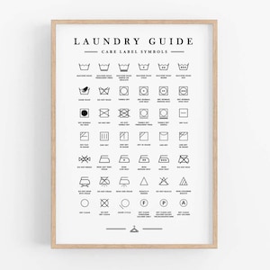 Impresión de lavandería, símbolos de lavandería, arte imprimible de lavandería, guía de etiquetas de cuidado, decoración de pared de lavandería, impresión digital, descarga digital