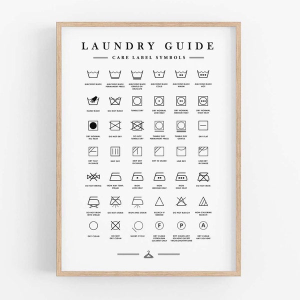 Laundry Print, Laundry Room Symbols, Laundry Printable Art, Care Label Guide, Laundry Room Wall Decor, Digital Print, Digital Download